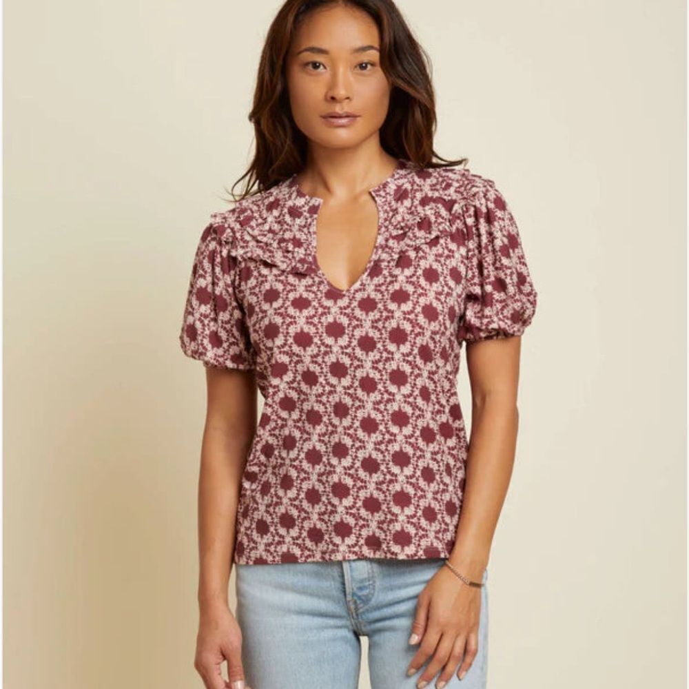 NWT Nation LTD Women's Top Judith Yoked Tee Ikat V-neck Short Sleeve Size LRG